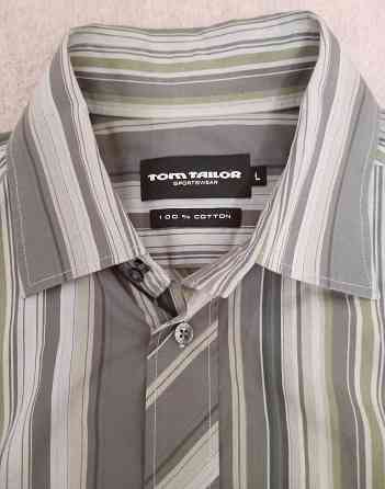 Рубашка мужская Tom Tailor, б/у, серая в полоску, хлопок 100%, размер L (ок. 54), хорошее состояние Донецк