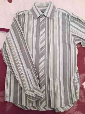 Рубашка мужская Tom Tailor, б/у, серая в полоску, хлопок 100%, размер L (ок. 54), хорошее состояние Донецк