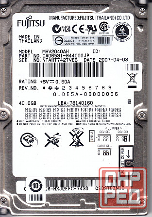 2,5" HDD Fujitsu MHV20240AH 40 Gb IDE 44 pin Донецк - изображение 1