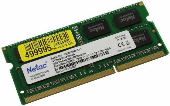 Оперативная память So-Dimm Ddr3l Netac Basics 8гб 1600 мгц Sodimm Cl11 Ntbsd3n16sp-08 (арт-9772) Донецк