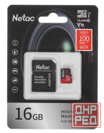 Карта памяти Netac P500 Pro Microsdhc 16gb сLass 10 Uhs-I 100mb/S + Adp (Nt02p500pro-016g-R) (арт-16 Донецк - изображение 1
