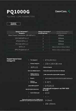 Блок питания Deepcool Pq1000g, Atx 3.1 Gold, 1000 вт, черный (арт-6049) Макеевка