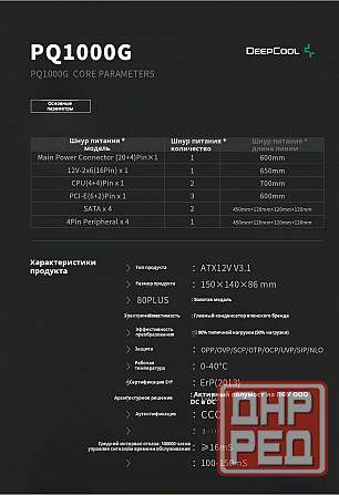 Блок питания Deepcool Pq1000g, Atx 3.1 Gold, 1000 вт, черный (арт-6049) Макеевка - изображение 4