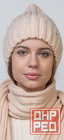 Шапка с шарфом.Новые.Шерсть 50% Макеевка - изображение 2