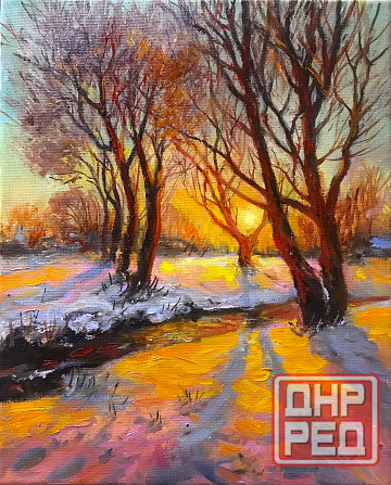 Купить картину маслом на холсте "Солнце в ветвях" яркий зимний пейзаж, импрессионизм, деревья Донецк - изображение 1