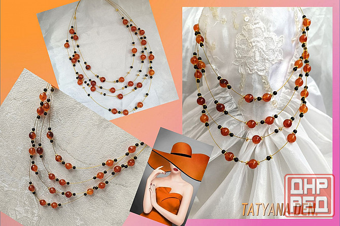 Бусы "Янтарные" с черным агатом Донецк - изображение 4