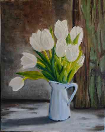Картина маслом "Белые тюльпаны", 40×50 см, холст Донецк