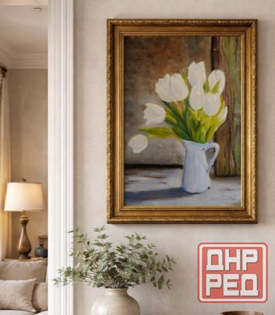 Картина маслом "Белые тюльпаны", 40×50 см, холст Донецк - изображение 1