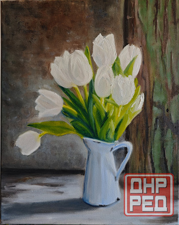 Картина маслом "Белые тюльпаны", 40×50 см, холст Донецк - изображение 2