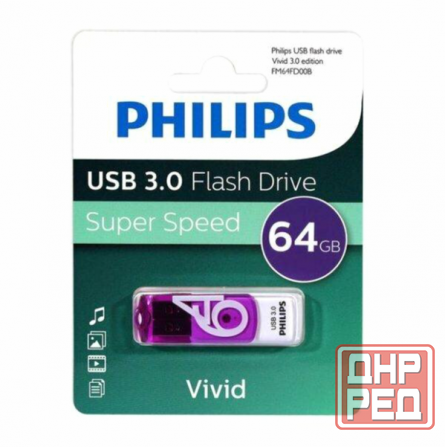 Флеш накопитель 64gb Philips Vivid3.0 64gb, Usb 3.0 фиолетовый (Fm64fd00b/97) (арт-1922) Макеевка - изображение 2