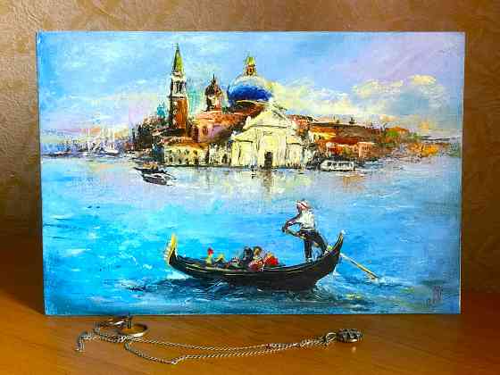 Купить картину маслом "Венеция", природа, картина в голубых тонах, море ,городской пейзаж Донецк