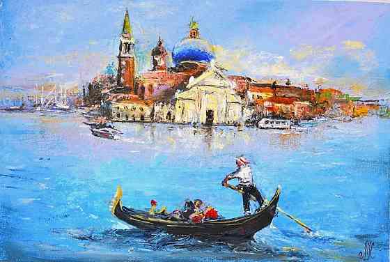 Купить картину маслом "Венеция", природа, картина в голубых тонах, море ,городской пейзаж Донецк
