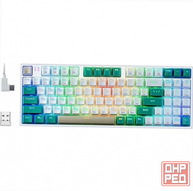 Игровая клавиатура Redragon Veigar Ru, Rgb, Bt+2.4g, бело-голубой, беспроводная (арт-3914) Донецк - изображение 1