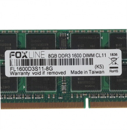 Оперативная память So-Dimm 8gb Ddr3-1600 Pc3-12800 Foxconn Foxline, Cl11, 1.5v, (512x8), Retail (Fl1 Донецк