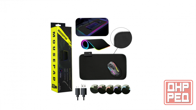 Коврик для игровой мышки с Led Rgb подсветкой, 25*35 см, черный (арт-5341) Донецк - изображение 1