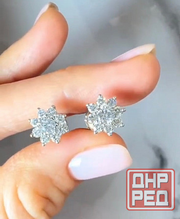 Серьги пуссеты из белого золота с бриллиантами Донецк - изображение 2