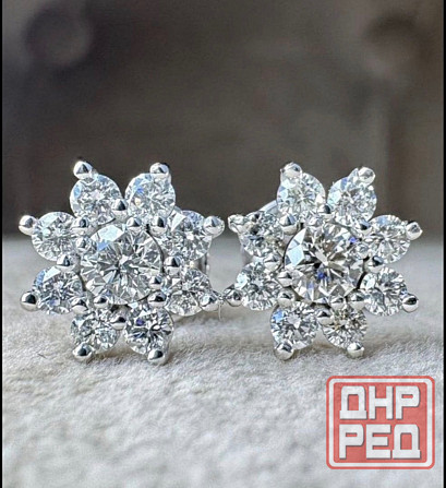 Серьги пуссеты из белого золота с бриллиантами Донецк - изображение 1