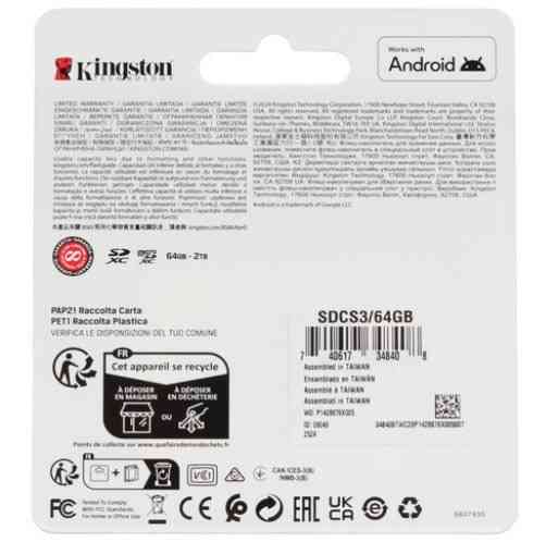 Карта памяти Kingston Microsdxc 64 гб [Sdcs3/64gb] (арт-2507) Макеевка