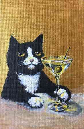 Купить картину на холсте "Кот и мартини" кот во фраке, портрет, мем, приколы Донецк