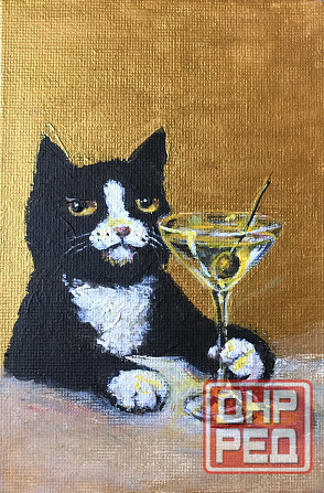 Купить картину на холсте "Кот и мартини" кот во фраке, портрет, мем, приколы Донецк - изображение 2