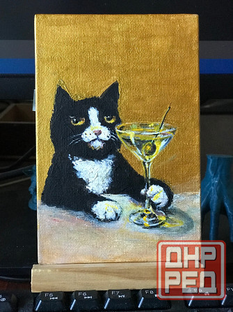 Купить картину на холсте "Кот и мартини" кот во фраке, портрет, мем, приколы Донецк - изображение 1