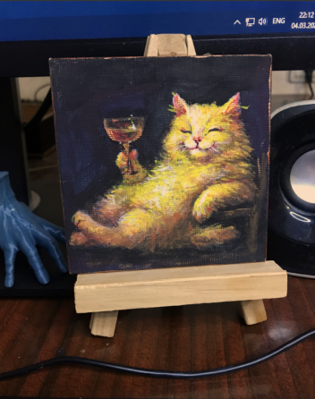 Купить картину маслом "Кот с бокалом вина" портрет, мем Донецк