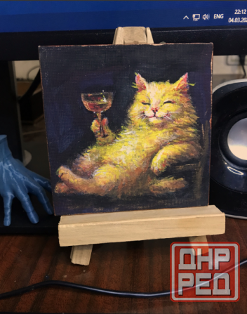 Купить картину маслом "Кот с бокалом вина" портрет, мем Донецк - изображение 1