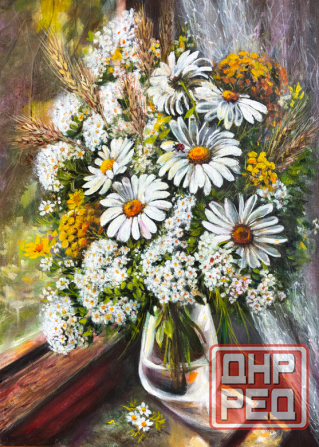 Купить картина маслом "Букет ромашек", 30*40 см, цветы, ромашки на солнце, натюрморт с цветами Донецк - изображение 1