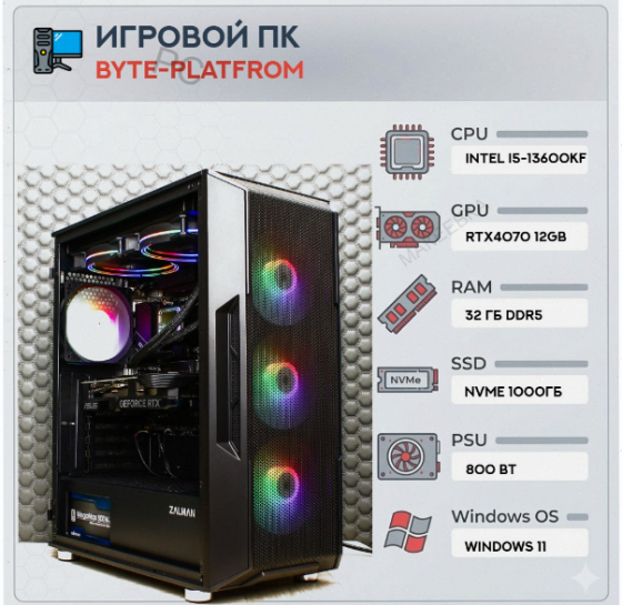 Игровой компьютер Byte-Platfrom | Intel Core I5-13600kf (14ядер/20потоков) | Zalman 800w | Wi-Fi | S Макеевка