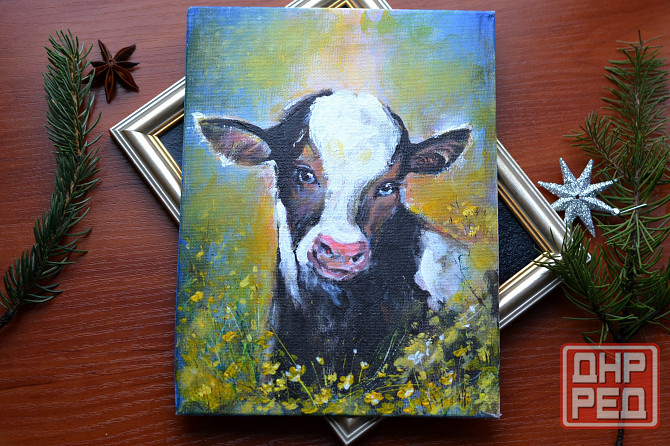 Купить картину на стену недорого "Бычок", размер 18*24 см, анималистика, для детей, милое животное Донецк - изображение 1