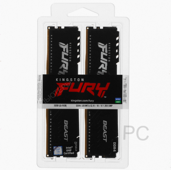 Оперативная память Kingston Kf432c16bb1k2/32wp, 32gb (2x16gb) 3200mt/S Ddr4 Cl16 Dimm, черный (арт-4 Донецк