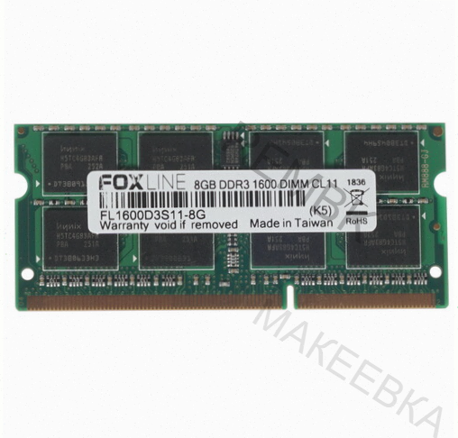 Оперативная память So-Dimm 8gb Ddr3-1600 Pc3-12800 Foxconn Foxline, Cl11, 1.5v, (512x8), Retail (Fl1 Донецк