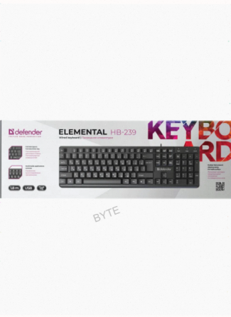 Клавиатура проводная Defender Elemental Hb-239 Black (Ru, черн,104 кнопки+Fn,1.8м) (45239) (арт-5021 Макеевка