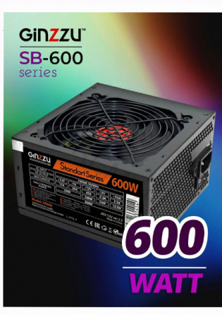 Блок питания Ginzzu Sb600 Atx, 12cm Fan, 20+4pin Cpu (4+4), 4*Sata, 3*Ide , Pci-E (6+2) цвет черный, Макеевка