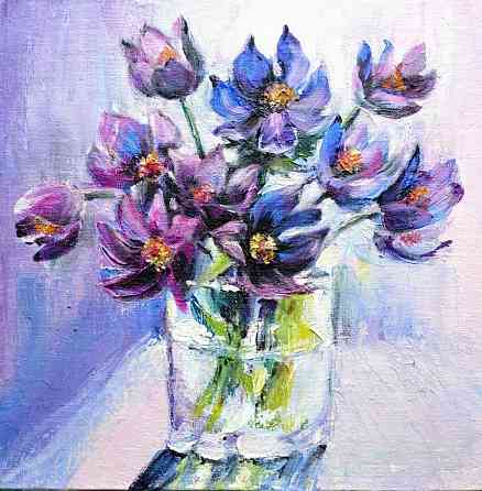 Купить картину маслом "Весенние цветы" пейзаж, природа, сон-трава Донецк