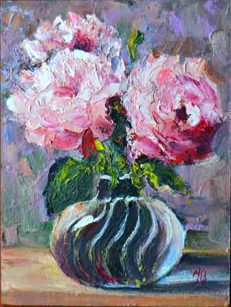 Купить картину маслом "Розы в вазе" весенняя распродажа картин от художразмер 15*20 см, импрессиониз Донецк
