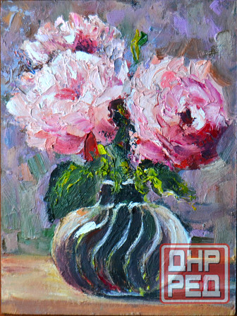 Купить картину маслом "Розы в вазе" весенняя распродажа картин от художразмер 15*20 см, импрессиониз Донецк - изображение 1