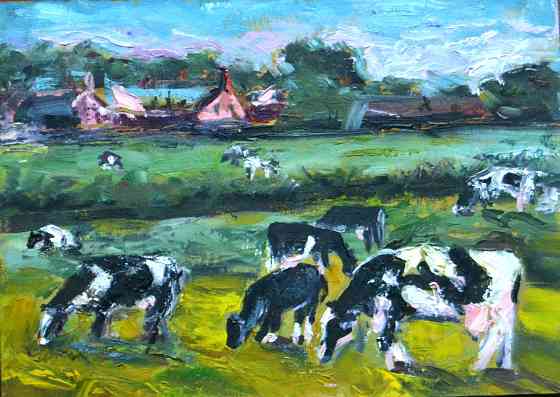 Купить картину маслом "Деревенский пейзаж" Скидка!!! весенняя распродажа картин размер 15*21 см, Донецк