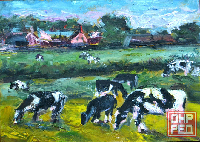 Купить картину маслом "Деревенский пейзаж" Скидка!!! весенняя распродажа картин размер 15*21 см, Донецк - изображение 1