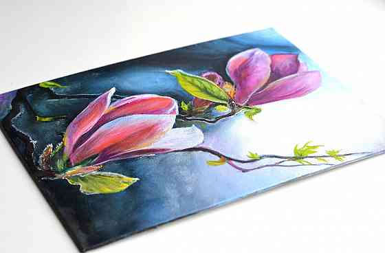 Купить картину маслом "Магнолия" пейзаж, природа, розовые цветы Донецк