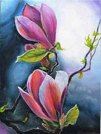Купить картину маслом "Магнолия" пейзаж, природа, розовые цветы Донецк