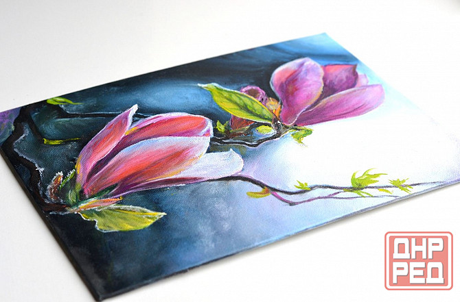 Купить картину маслом "Магнолия" пейзаж, природа, розовые цветы Донецк - изображение 2