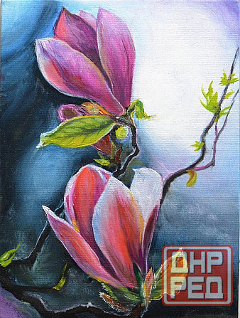 Купить картину маслом "Магнолия" пейзаж, природа, розовые цветы Донецк - изображение 1