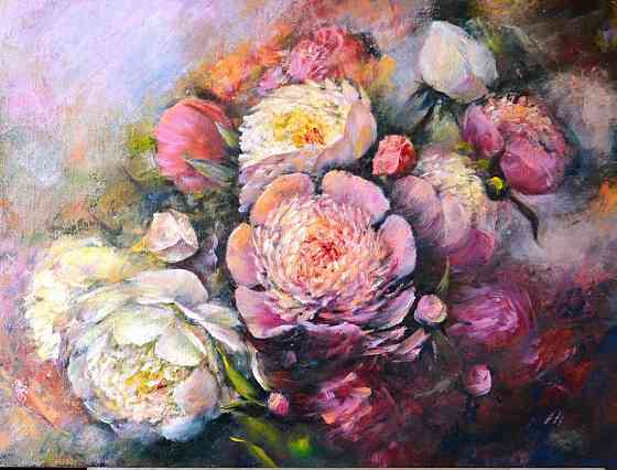 Картина маслом "Пионы". Размер 30*40 см. Стильные картины Купить картину Цветы Живопись Донецк