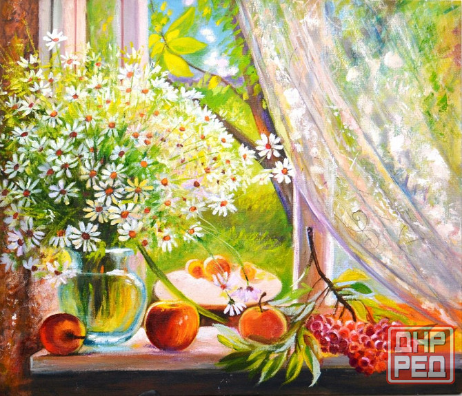 Картина маслом "Летнее утро" Ромашки на окне Купить картину маслом на холсте от художника Донецк - изображение 1