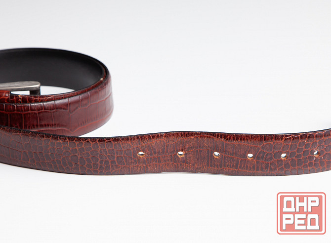 Ремень мужской кожаный б/у коричневый рептилия Донецк - изображение 6