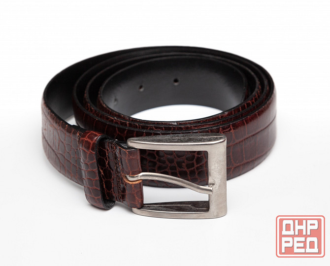Ремень мужской кожаный б/у коричневый рептилия Донецк - изображение 1
