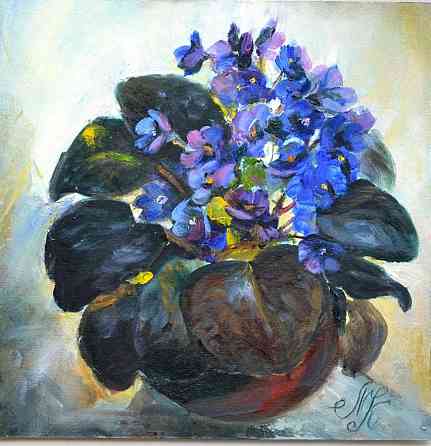 картина маслом "Фиалки" весенняя распродажа картин от художника, 1000 р., размер 20*20 см Природа Донецк