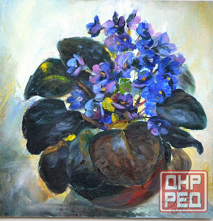 картина маслом "Фиалки" весенняя распродажа картин от художника, 1000 р., размер 20*20 см Природа Донецк - изображение 1