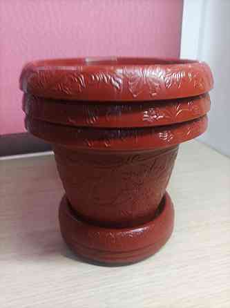 Набор горшков для цветов "Liana", пластик, 1л, 3шт, с поддонами, коричневый Донецк